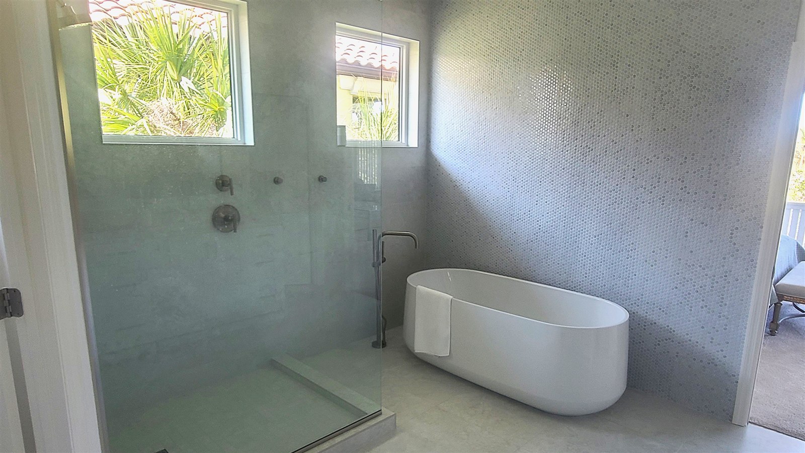 Tiled bathroom shower installation