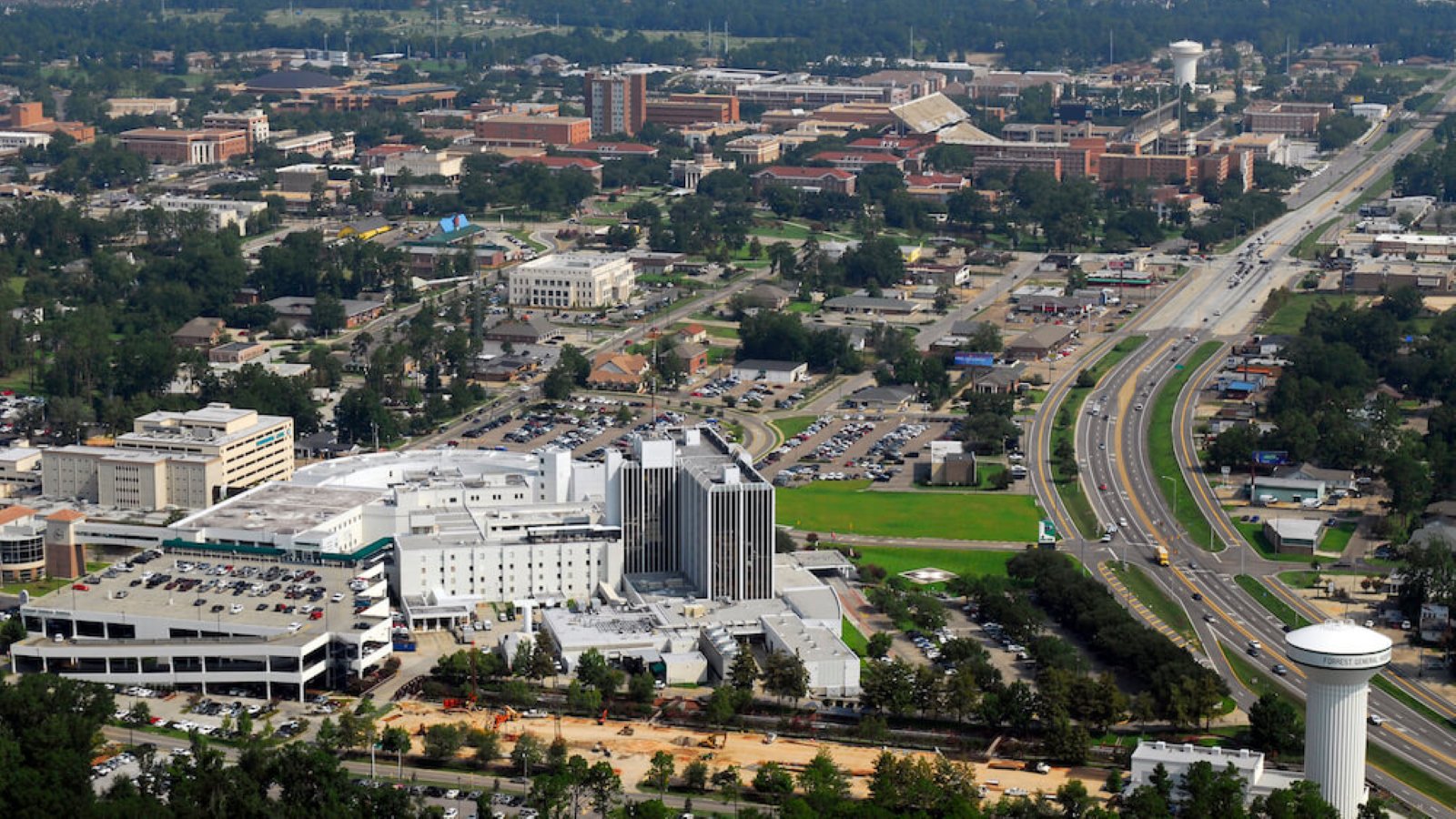 Aerial view of downtown Hattiesburg, MS
