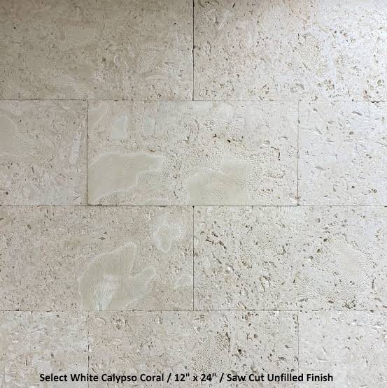 White coral stone coping sample, saw cut unfilled finish